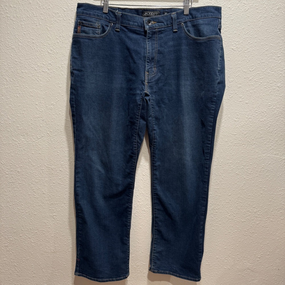 Klim K Forty 2 Straight Stretch Denim Riding Pants Mens 38x30 Dark Wash Blue